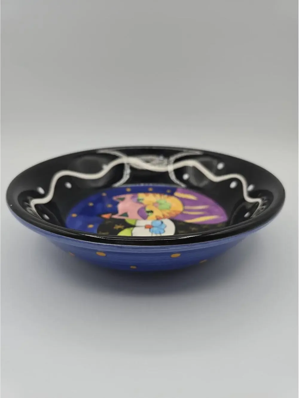 Vintage Milson & Louis Hand Painted Cat Bowl Signed Folk Art Pottery
